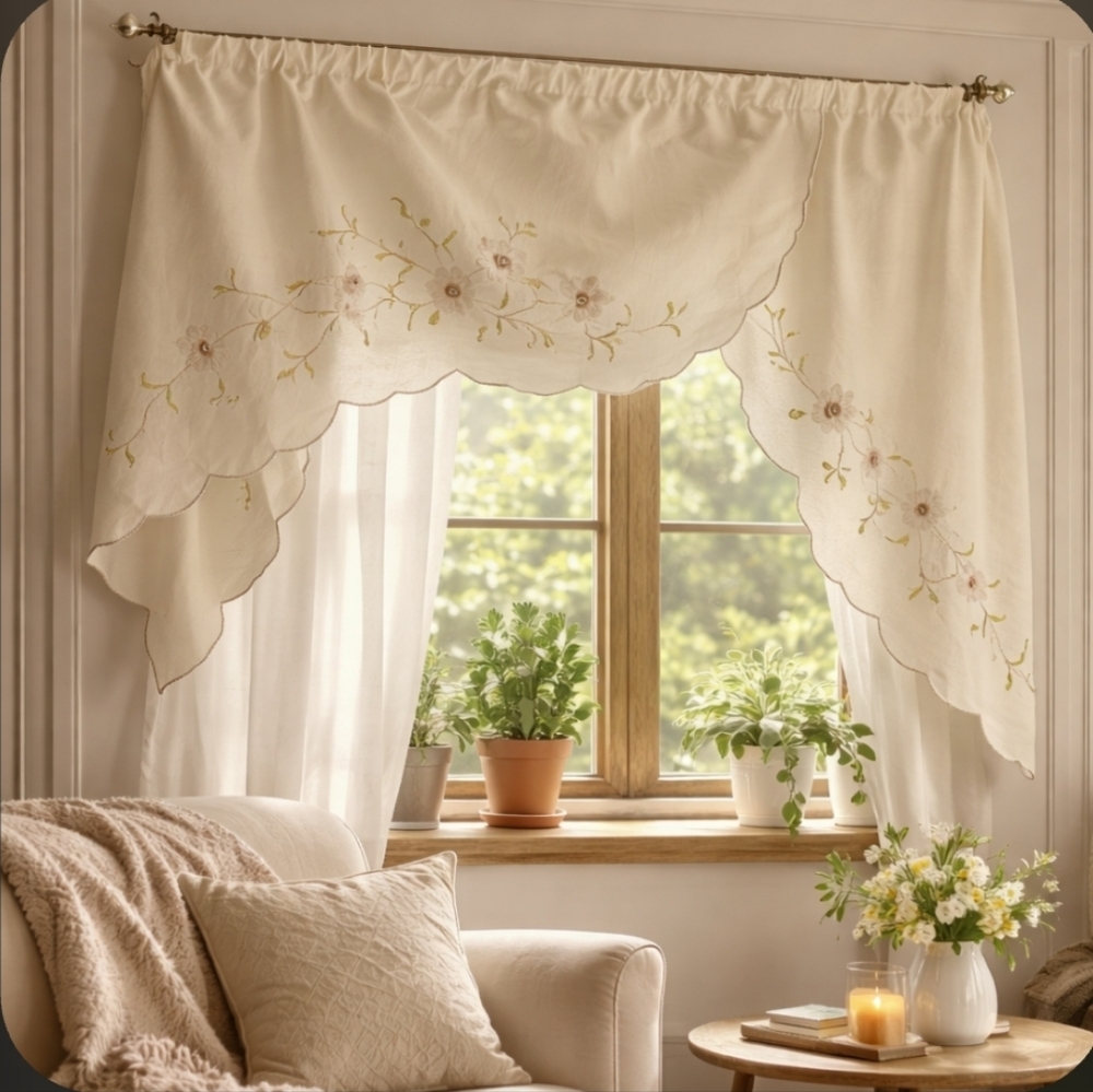 Vintage Embroidered Curtain Valace